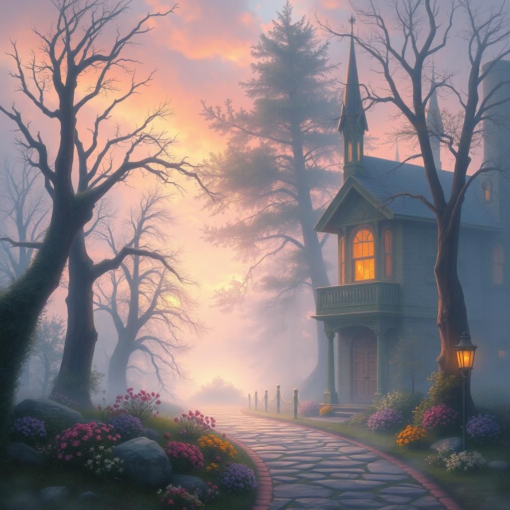 Ethereal Fantasy Landscape in Kinkade Style