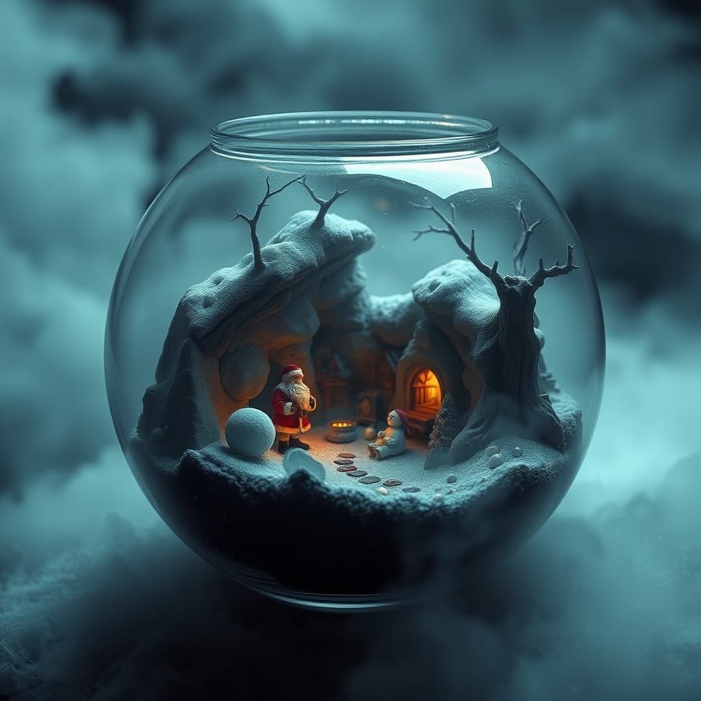 Santa's Cave in Terrarium: Dark Whimsical Miniature