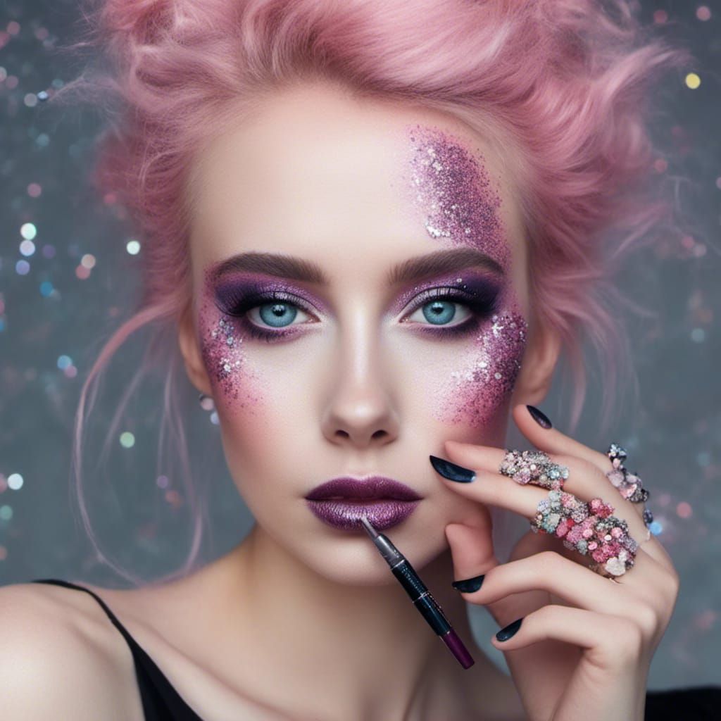 Woman with Bold Makeup in Office Setting