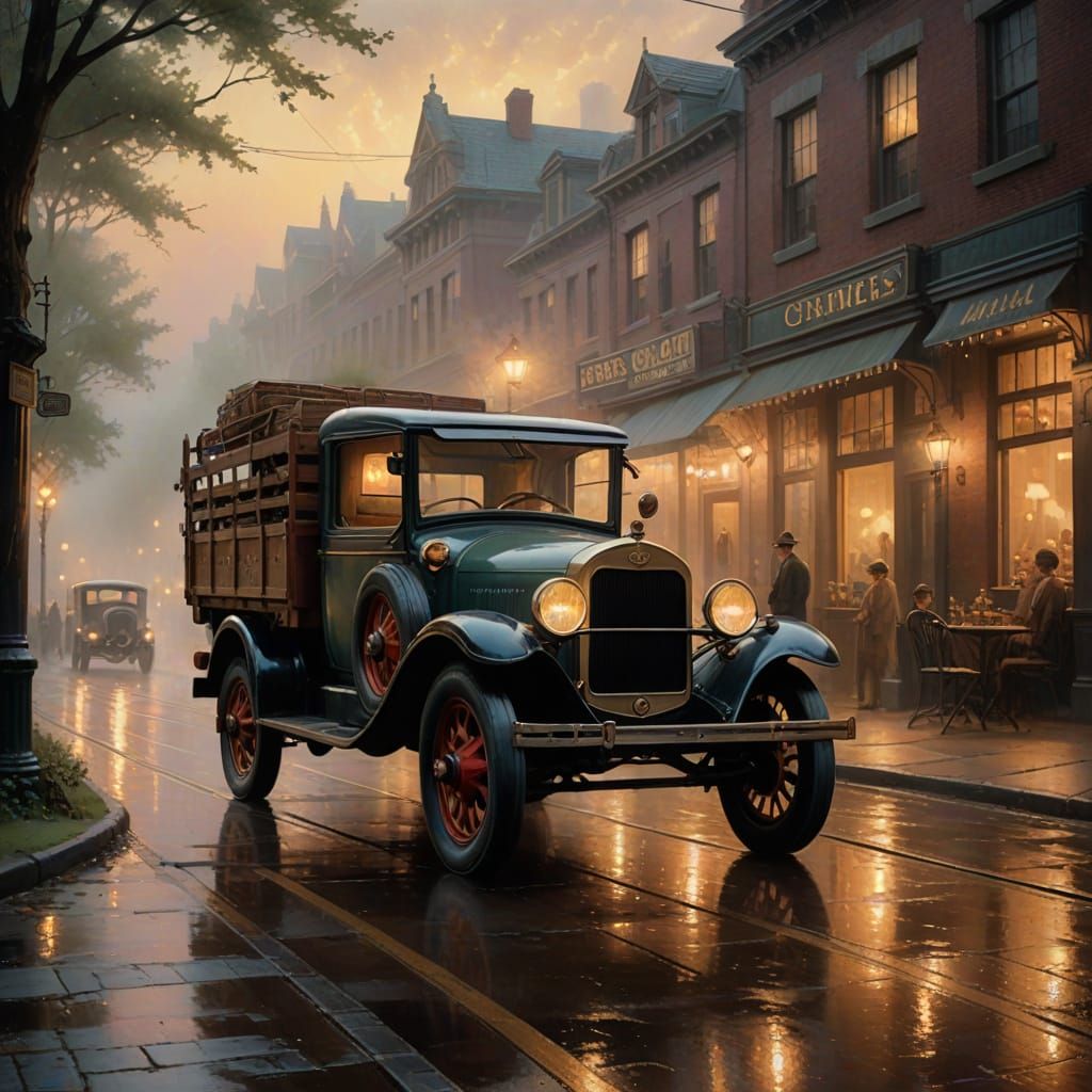 1925 Vintage Truck and Driver in Ethereal Mist