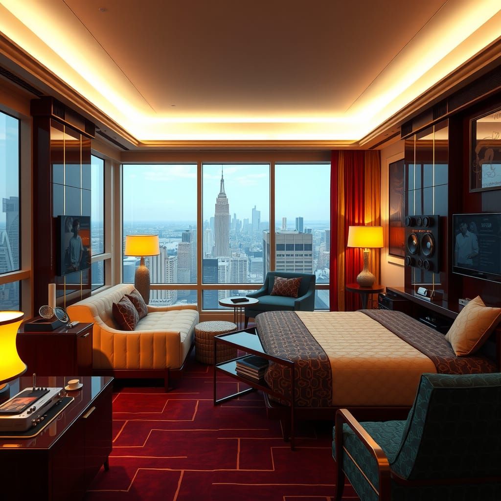 Retro-Futuristic Penthouse Suite with City View