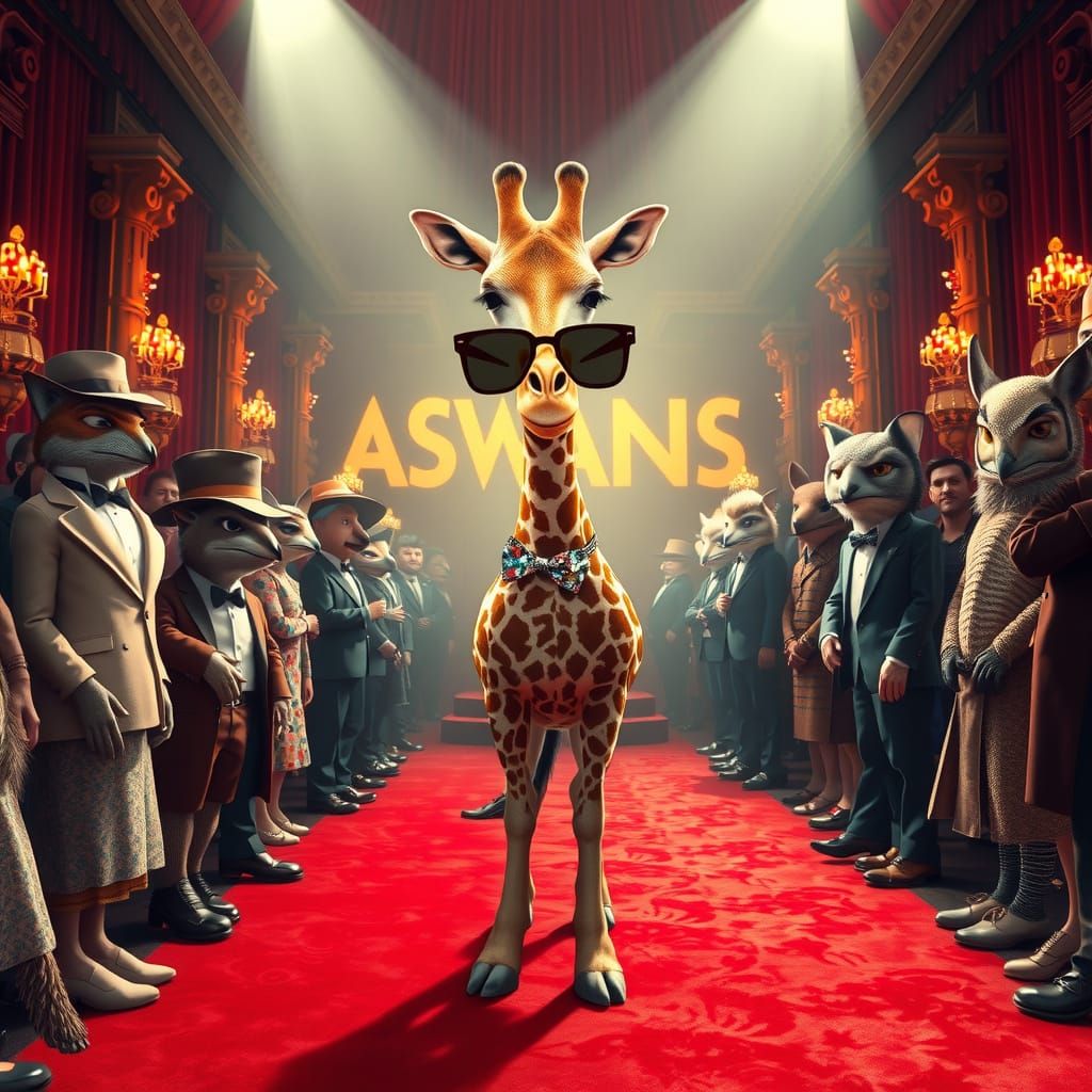 Giraffe Struts Red Carpet in Vibrant 3D