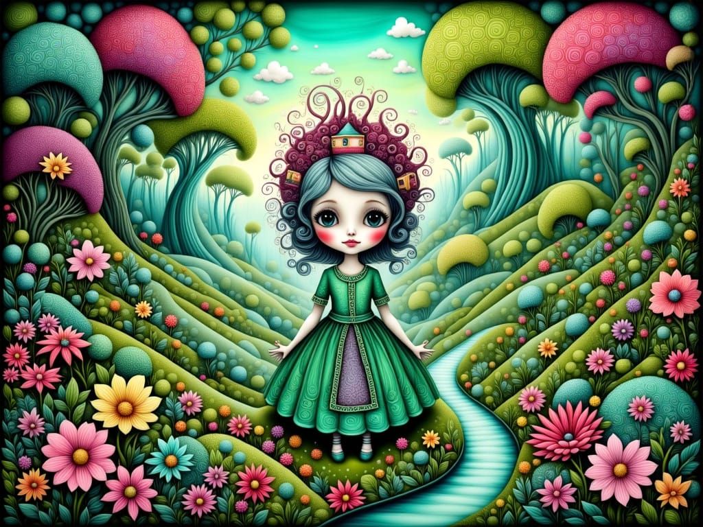 Whimsical Forest Girl in Vibrant Colors