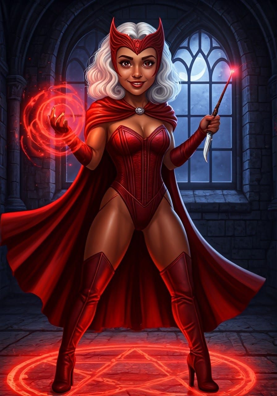 Scarlet Witch Casting Protection Spell in Catacomb
