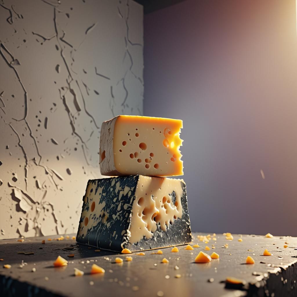 Cheese Wedge on Pedestal in Cinematic 3D Art
