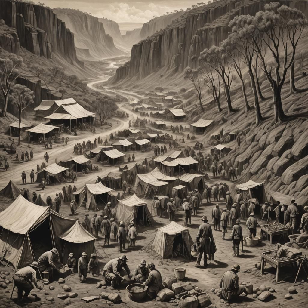 Australian Outback Gold Rush in Charcoal Style