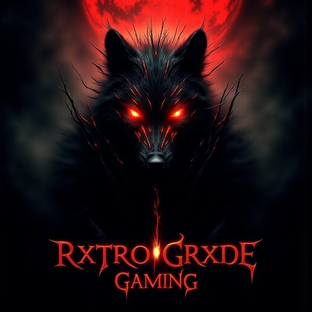 Fierce Red and Black Wolf Head with Glowing Eyes