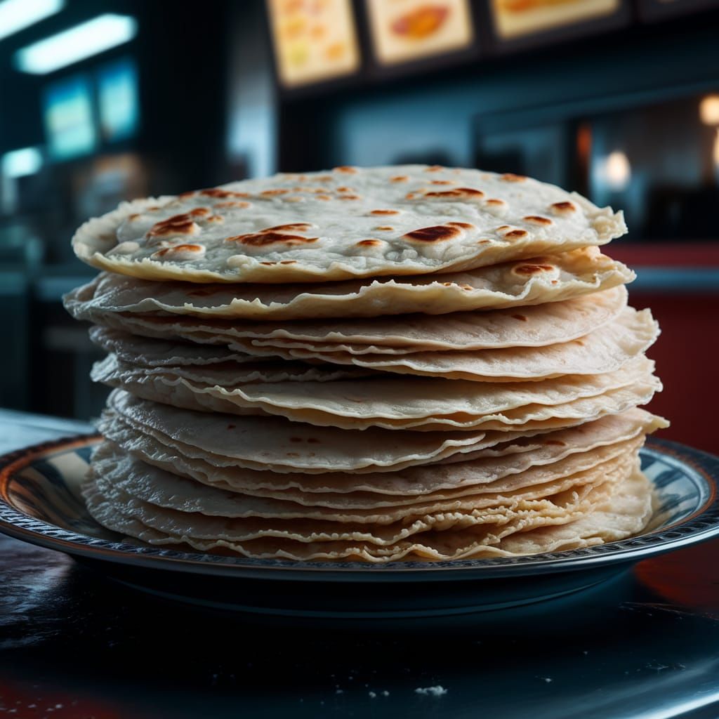 Hyperrealistic Flour Tortillas in Restaurant Setting