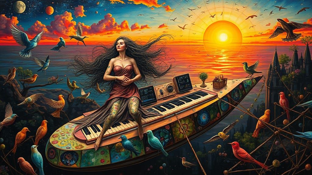 Psychedelic Utopia: Space Creatures Dancing in Hieronymus Bo...