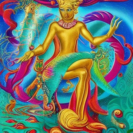 Glamorous Gay Ruler in Mermaid Tail, Underwater Scene with L...