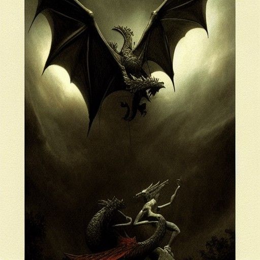 Two Dragons in Love: A Horror Illustration