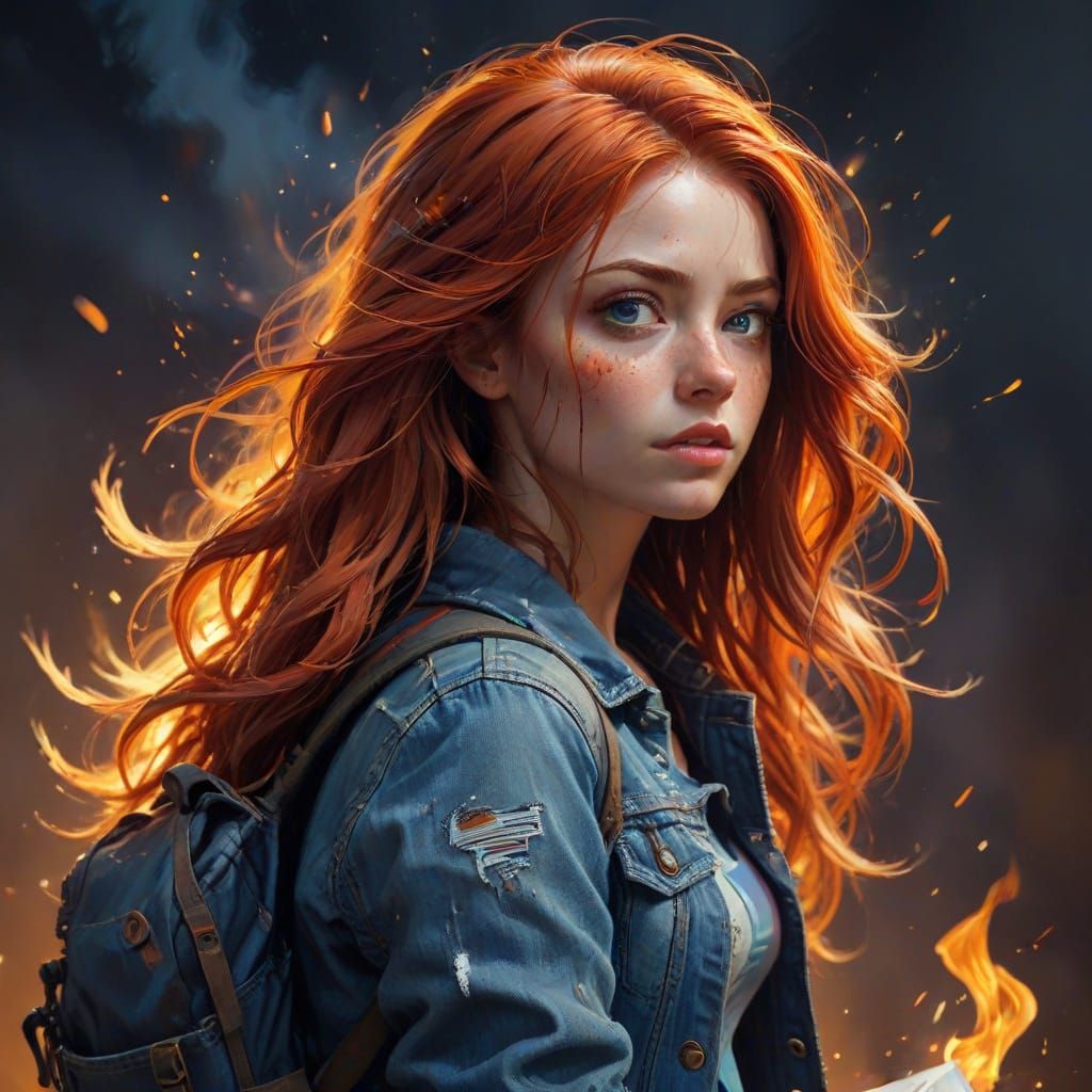 Hyperrealistic Portrait of a Young Girl in a Chaotic World