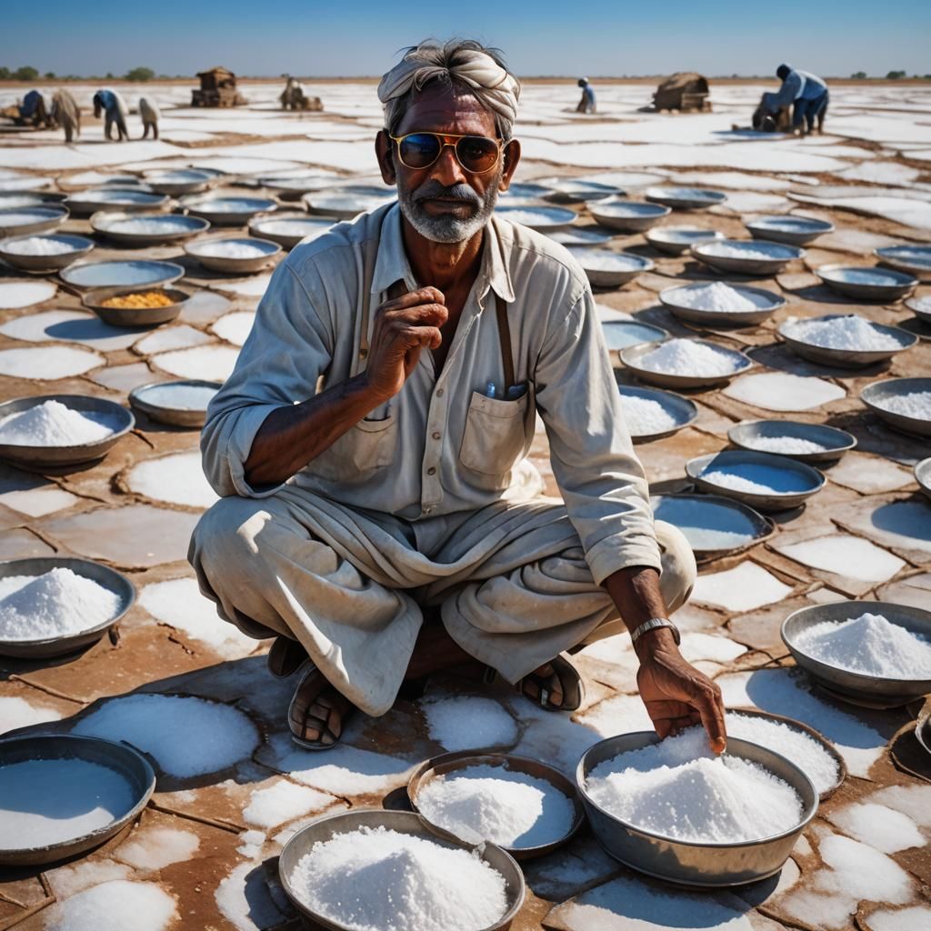 Indian Salt Farmer in Aviators: Hyperrealistic Concept Art