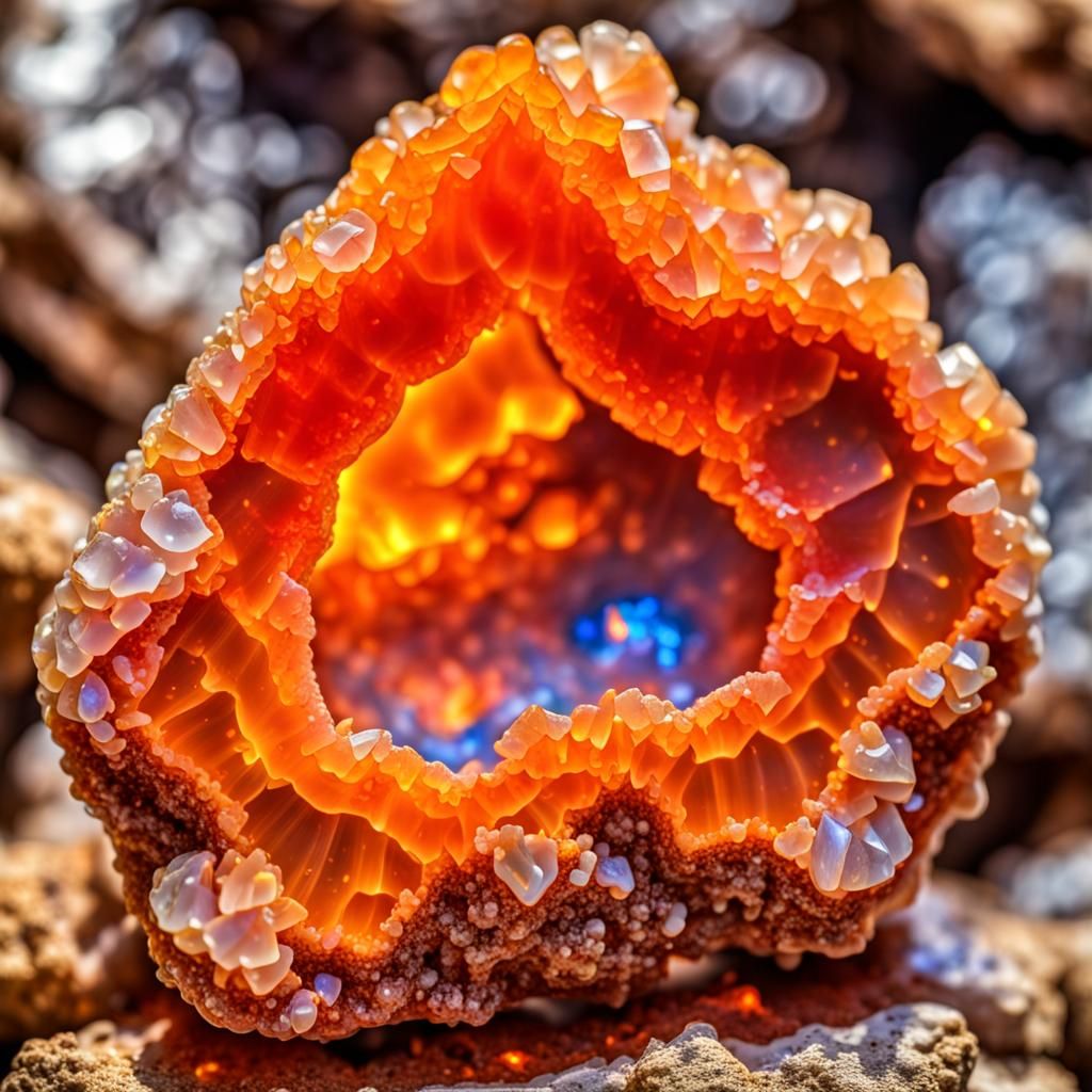 Orange Fire Opal Geode in Macro Photography