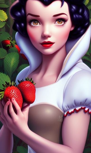 Snow White in Strawberry Field, Digital Illustration