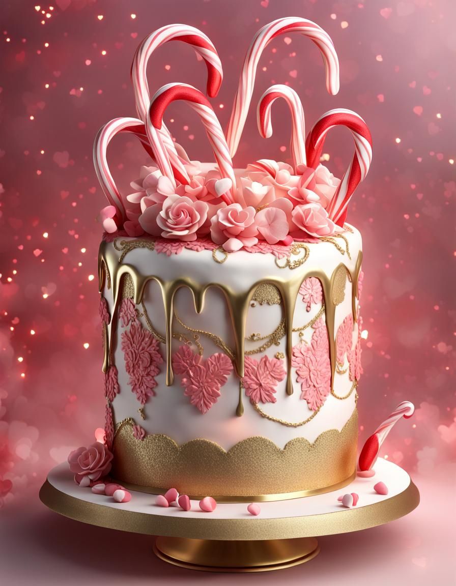Valentine's Love Cake with Gold and Pink Details