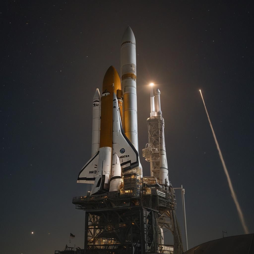 Dramatic Night Shot of Space Shuttle Discovery