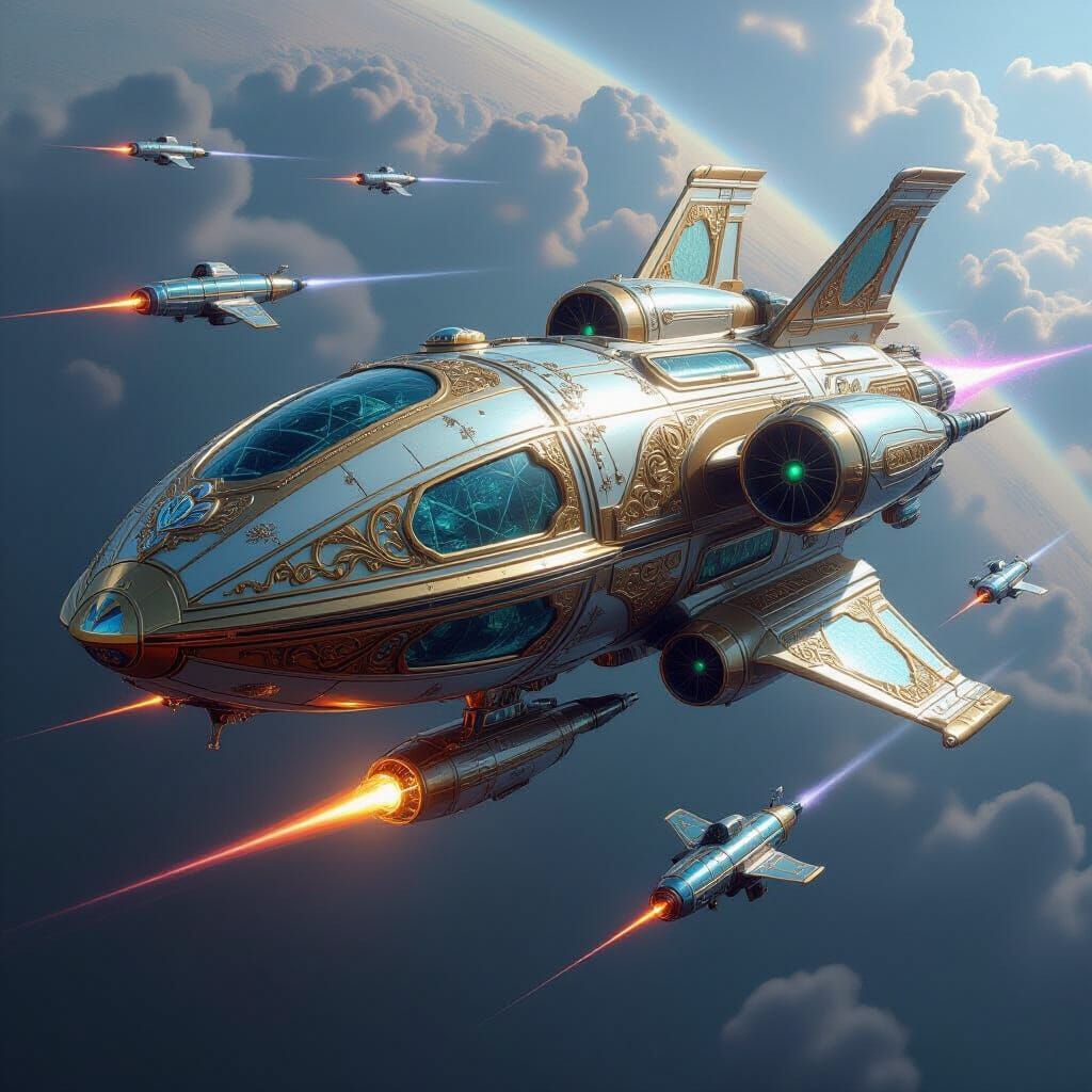 Biomechanical Spaceship in Baroque Dieselpunk Style