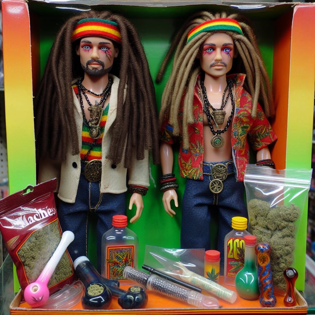 Dolls in 70s Counterculture Fashion Diorama