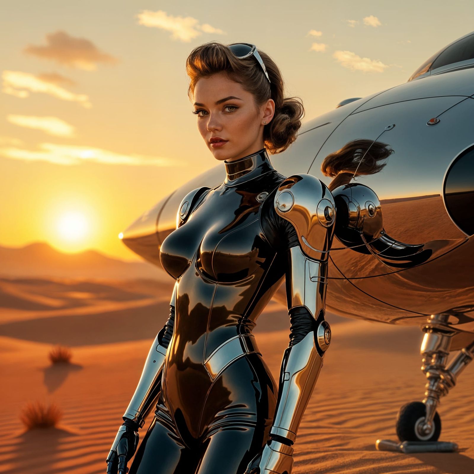 Futuristic Girl With Prosthetic Arm and Rocket Ship