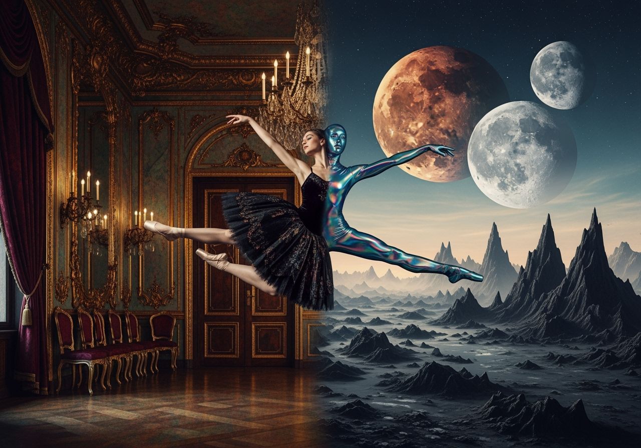 Surreal Ballet Dancer in Dual Worlds Art