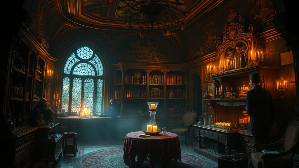 Mystical Apothecary Chamber in Ornate Lighting
