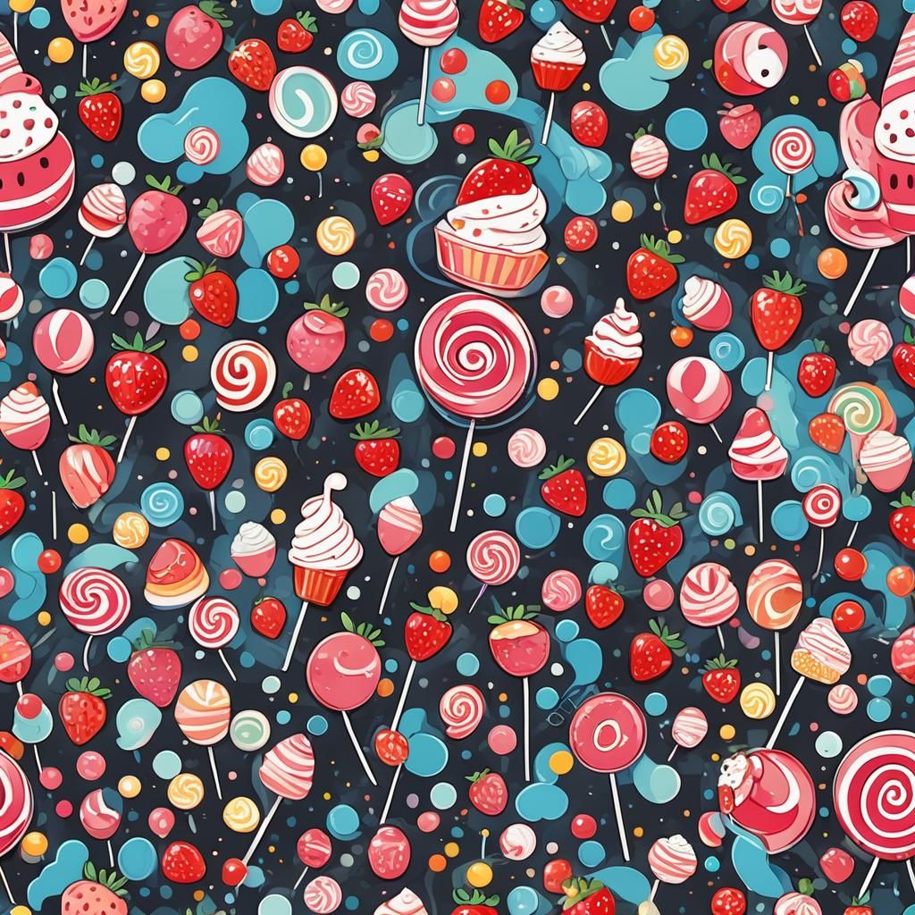 Strawberry with Lollipop in Kawaii Candy Land