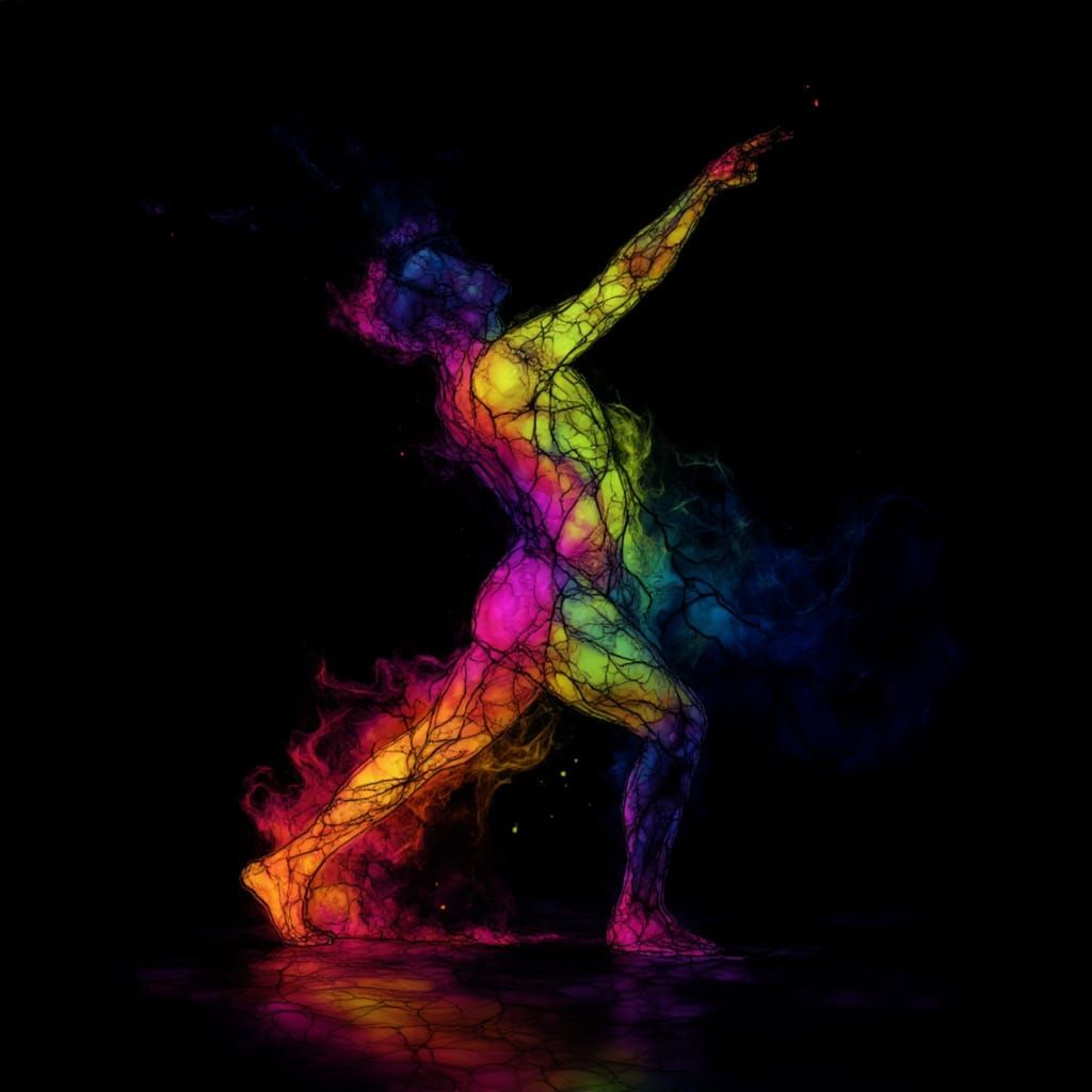 Masculine Dancer in Fluid Motion, Rainbow Digital Art