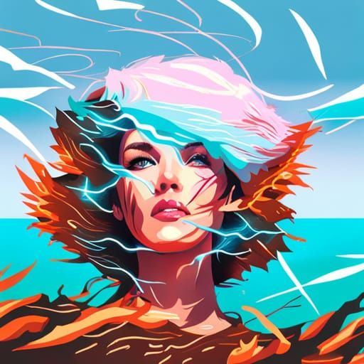 Fiery Lightning Woman in Vector Art Style