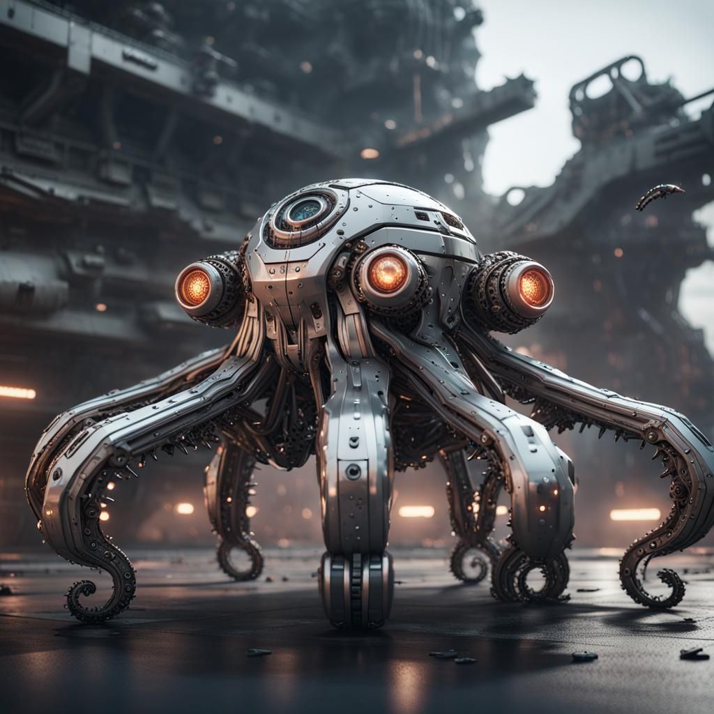 Futuristic Mechanized Octopus Destroyer in Sci-Fi Style