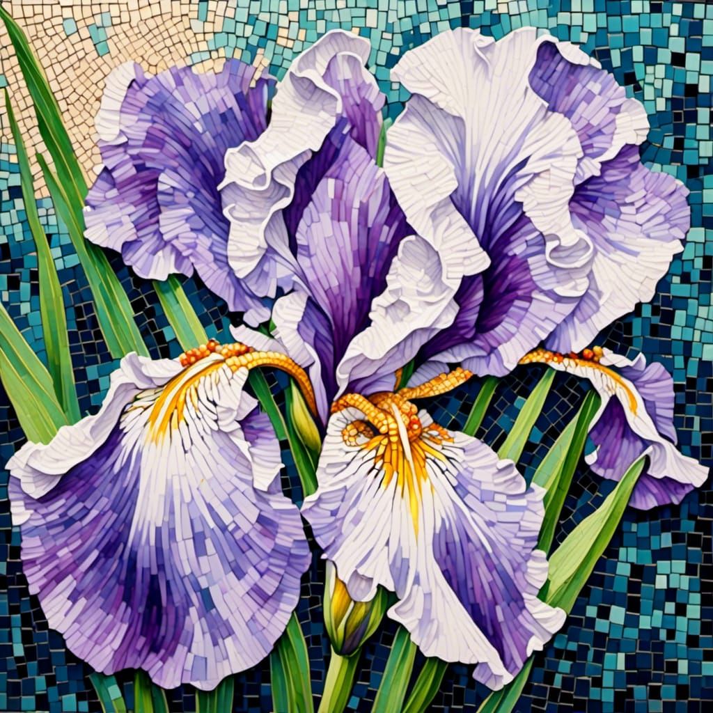 Glittering Mosaic of a Blooming Iris