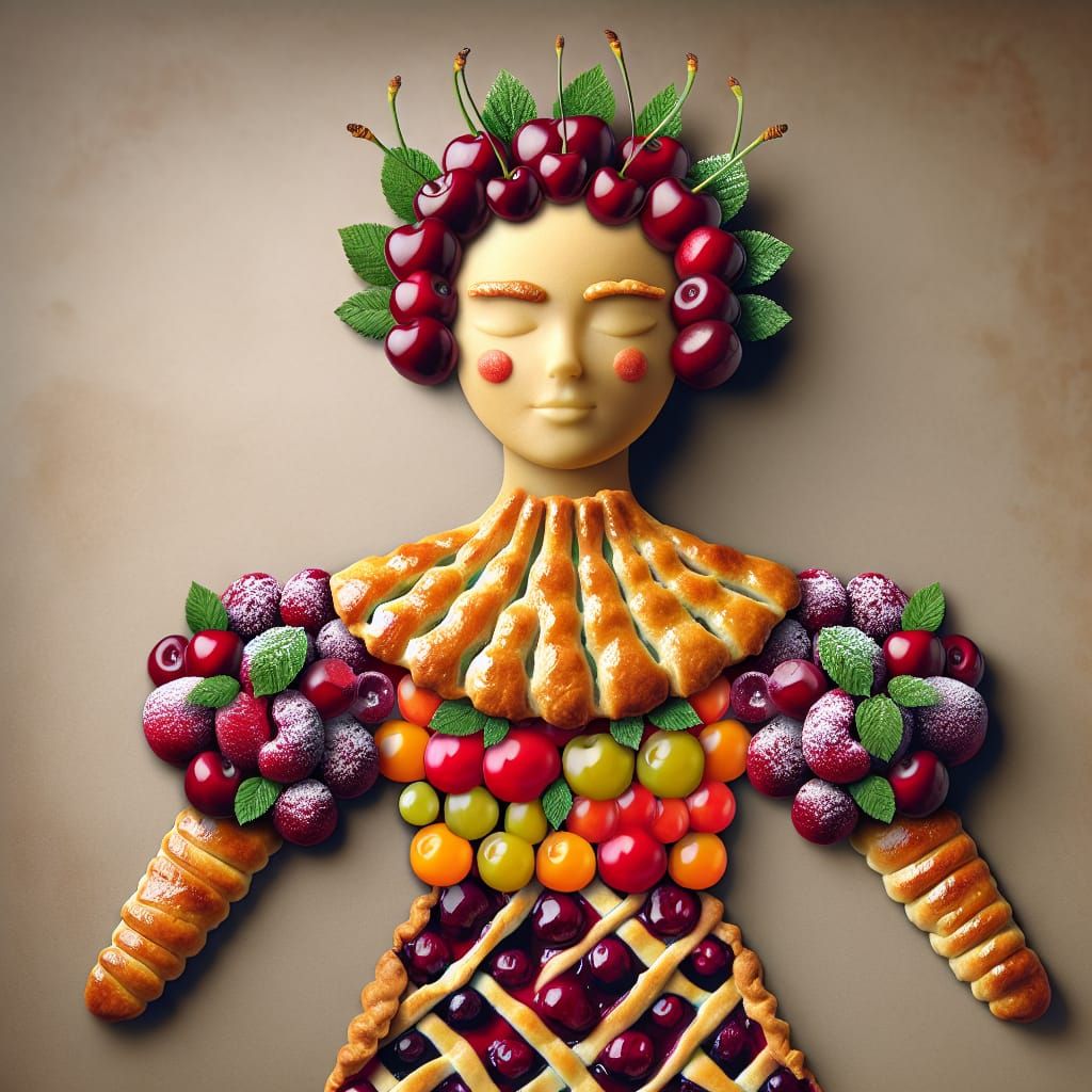 Cherry Pie Woman in Whimsical Bakery
