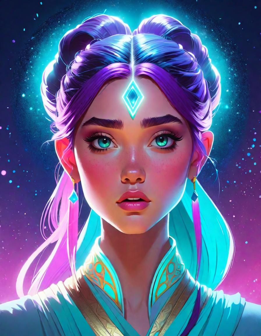Hyperdetailed Priestess with Violet Hair in Digital Art