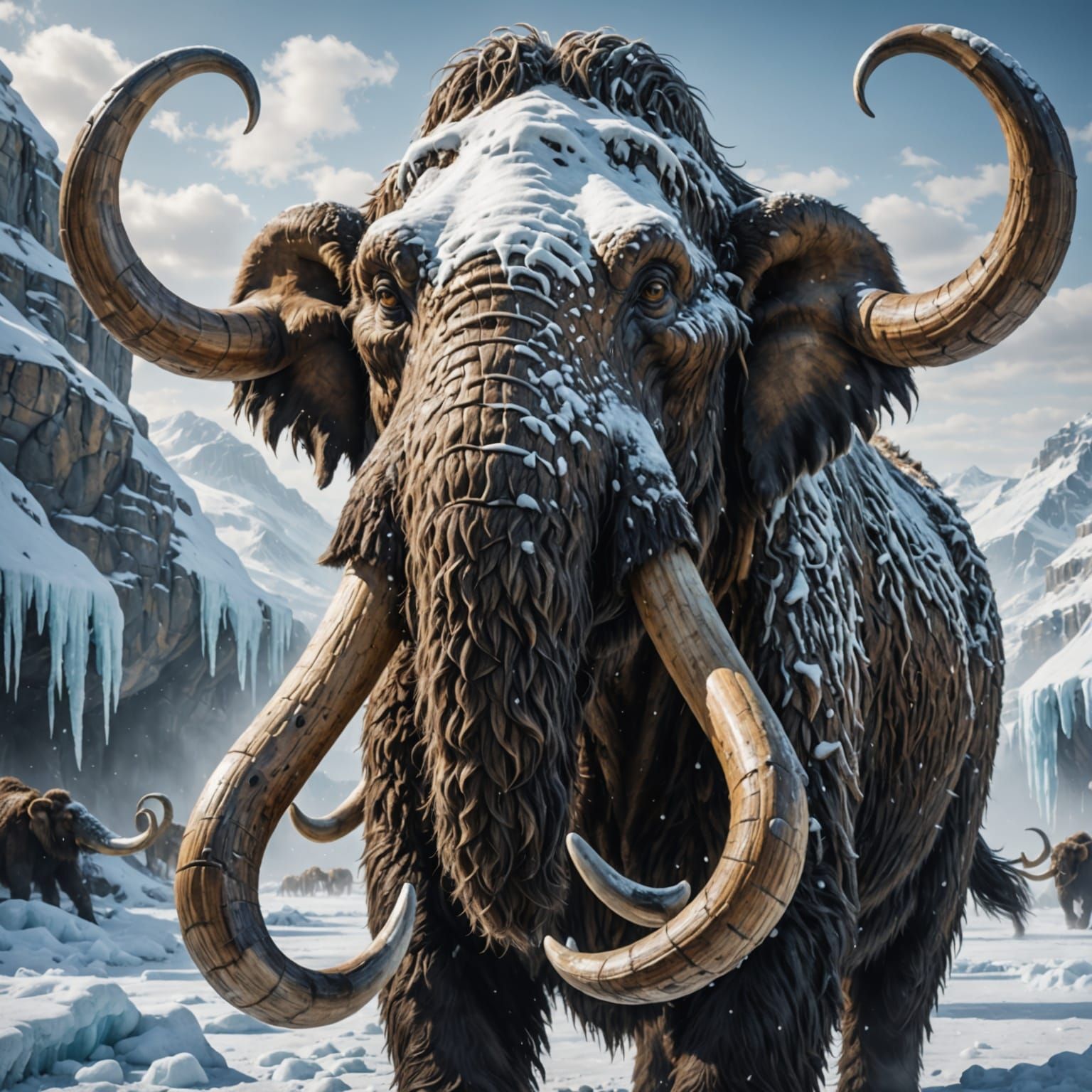 Hyper Realistic Ice Age Woolly Mammoth with Dazzling Icicles