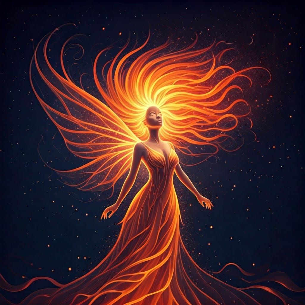 Fire Fairy Rising from Magical Fire