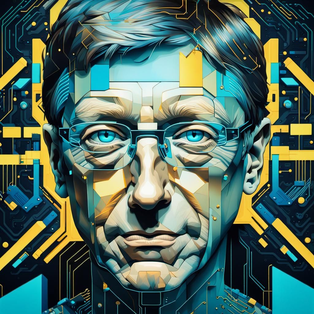 Cyborg Bill Gates Portrait in Suprematist Style