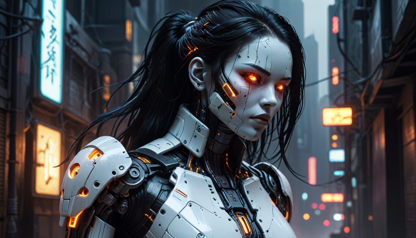 Cyberpunk Android with Neon Circuits in Digital Art