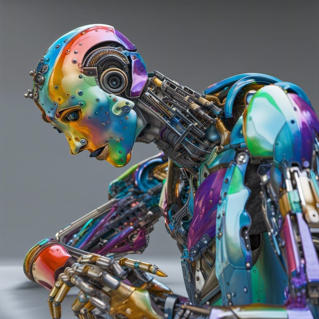 Hyperrealistic Robot as The Thinker in 8K