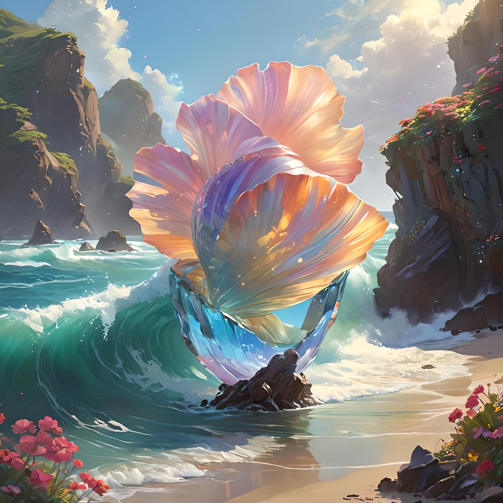 Mystical Crystal Shell by the Ocean in Digital Art