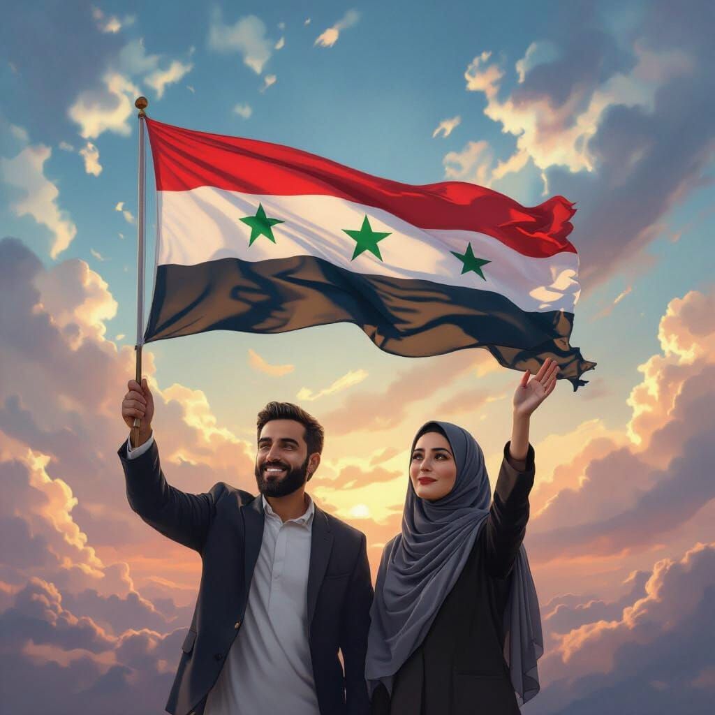 Syrian Unity in Dreamlike Sky Art Style