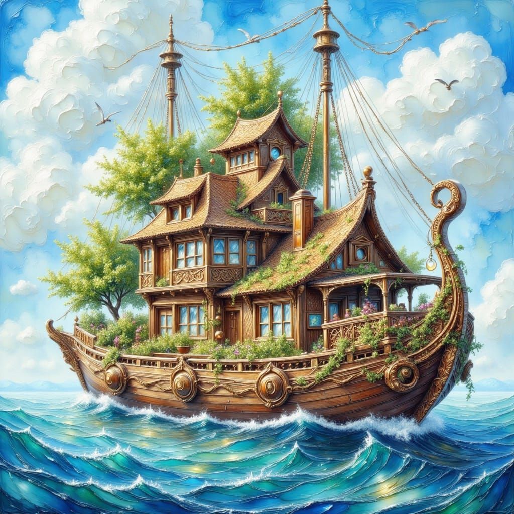 Floating Houseboats in Anime Style