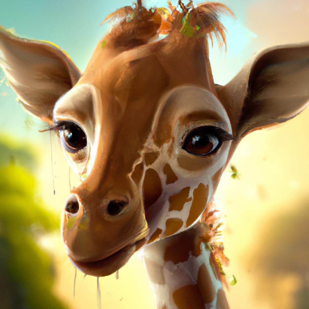 Hyperdetailed Giraffe Calf Portrait in Volumetric Lighting