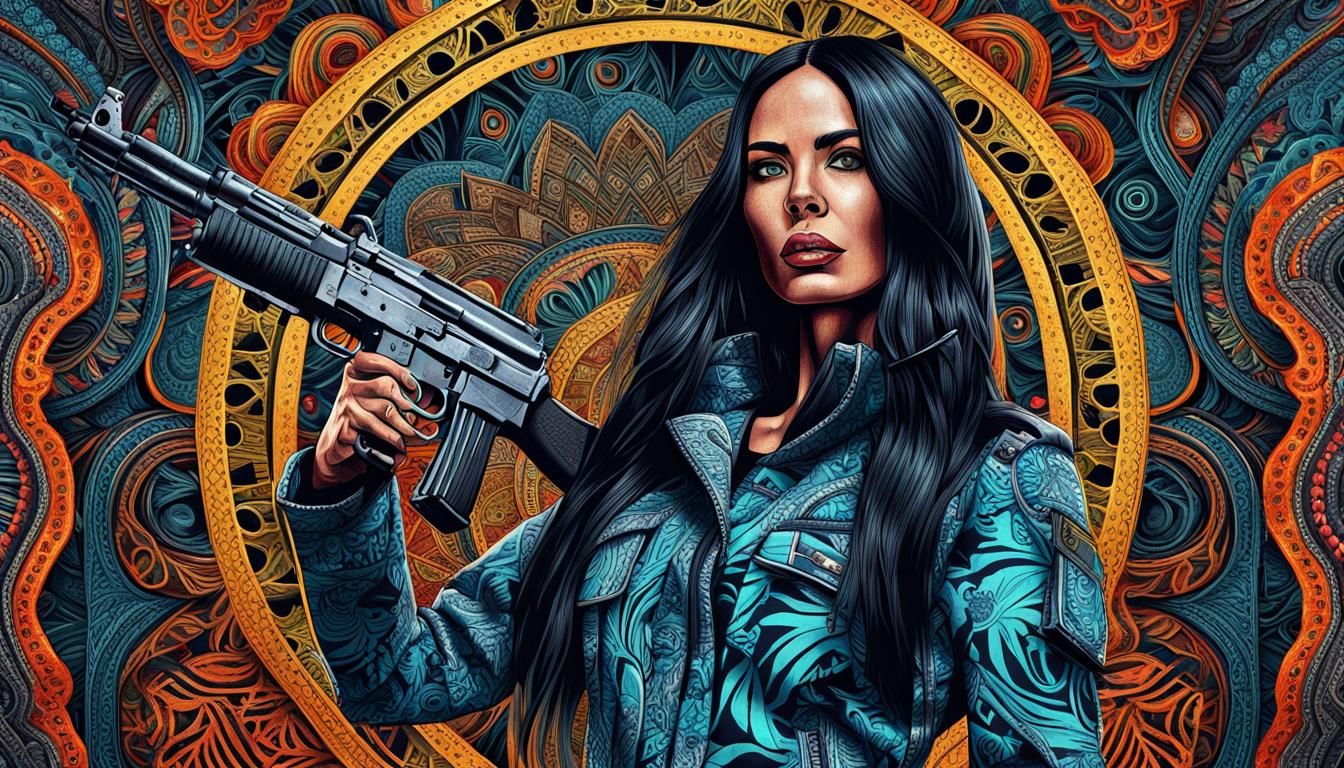 Military Woman with AK47 in Shepard Fairey Style