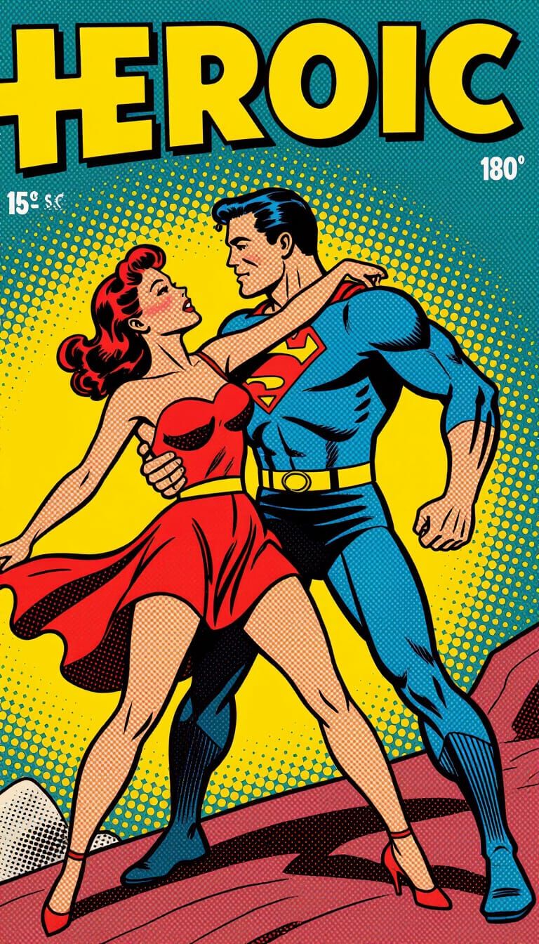 Heroic 1950s Couple in Dramatic Pose