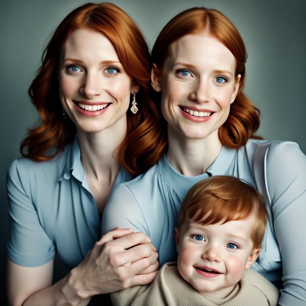 Portrait of Two Women Holding a Young Boy
