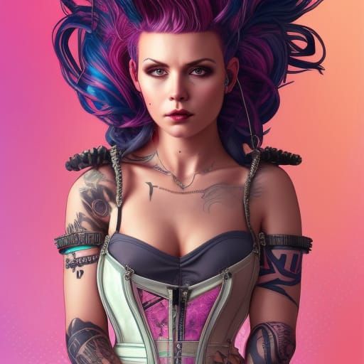 Punk Rock Girl Portrait in Cyberpunk Cityscape