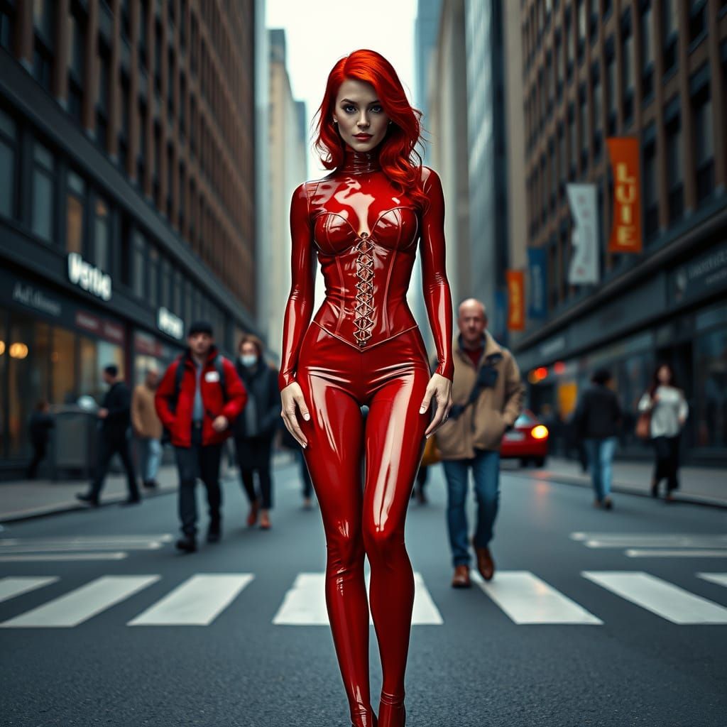 Confident Redhead in Urban Latex Cat Suit