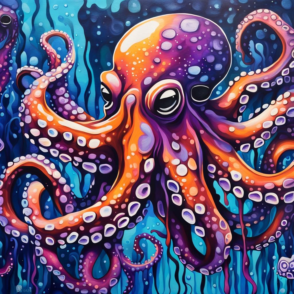Underwater Octopus in Graffiti Art Style