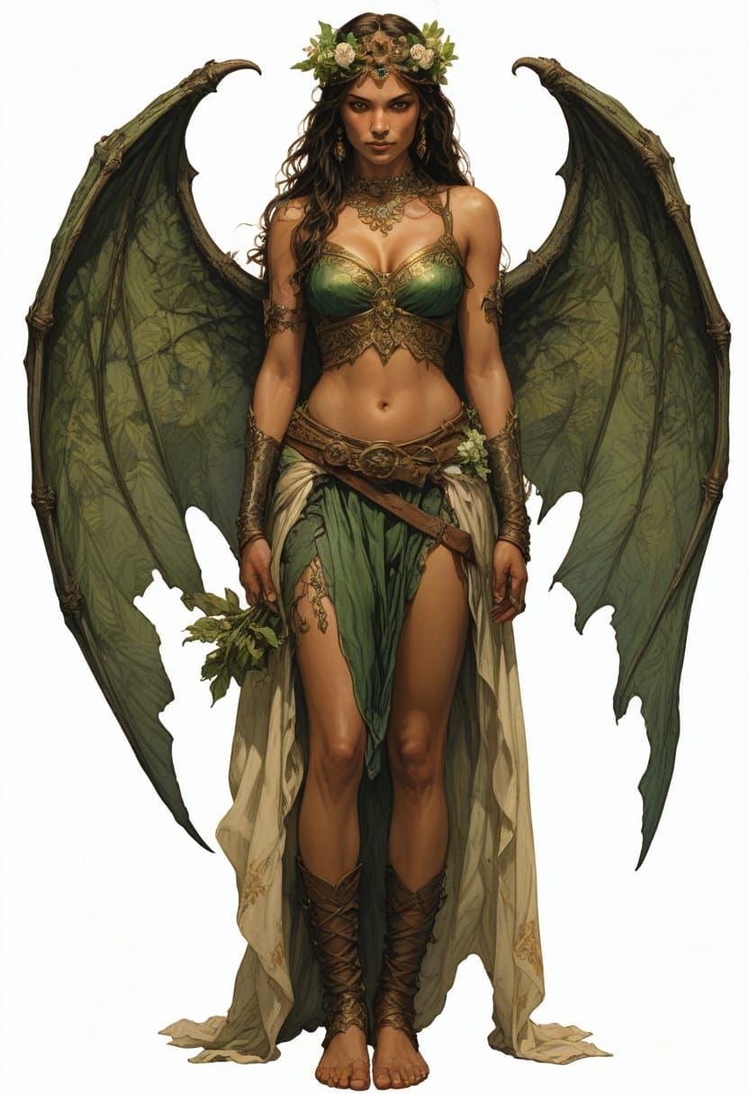 Medieval Fantasy Maiden with Bat Wings