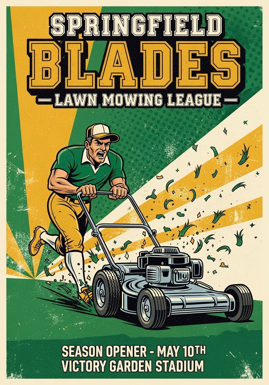 Retro 1970s Lawn Mowing League Sports Poster